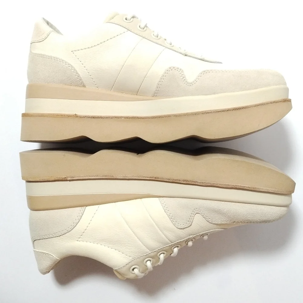 Dolce Vita Jayne Ivory Wedge Double Platform Lace-up Sneakers Shoes 8.5